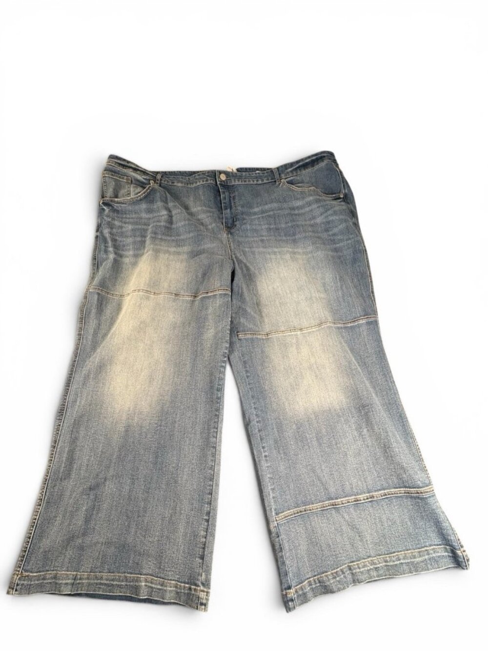 LOGO Lori Goldstein Wide Leg Crop Jeans Womens 32W Blue Stretch Denim
